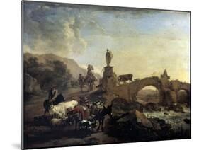 Italian Landscape with a Small Bridge, 1656-Nicolaes Berchem-Mounted Giclee Print