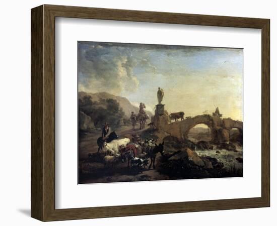 Italian Landscape with a Small Bridge, 1656-Nicolaes Berchem-Framed Giclee Print