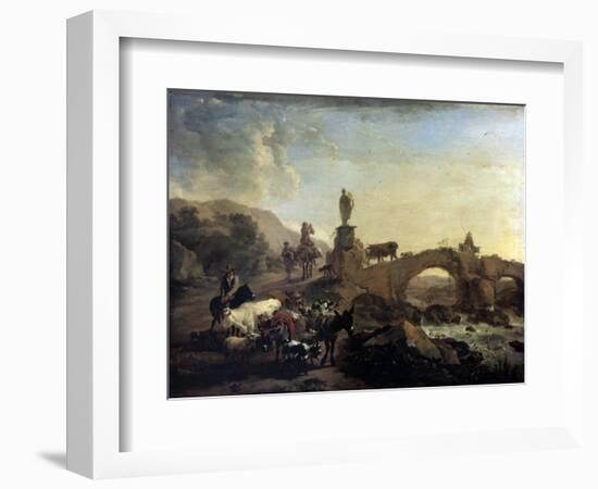 Italian Landscape with a Small Bridge, 1656-Nicolaes Berchem-Framed Giclee Print