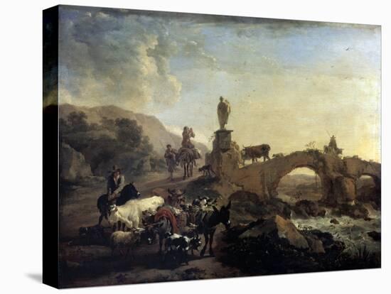 Italian Landscape with a Small Bridge, 1656-Nicolaes Berchem-Stretched Canvas