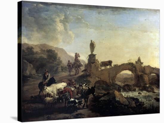 Italian Landscape with a Small Bridge, 1656-Nicolaes Berchem-Stretched Canvas