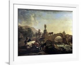 Italian Landscape with a Small Bridge, 1656-Nicolaes Berchem-Framed Giclee Print