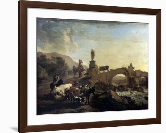 Italian Landscape with a Small Bridge, 1656-Nicolaes Berchem-Framed Giclee Print