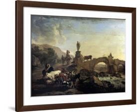 Italian Landscape with a Small Bridge, 1656-Nicolaes Berchem-Framed Giclee Print