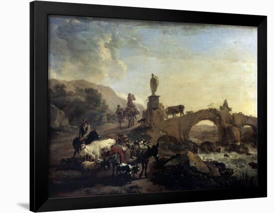 Italian Landscape with a Small Bridge, 1656-Nicolaes Berchem-Framed Giclee Print