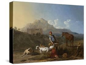 Italian Landscape with Girl Milking a Goat-Karel Dujardin-Stretched Canvas