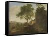 Italian Landscape with Heavy Rocks with Trees and a Pond-Herman Van Swanevelt-Framed Stretched Canvas