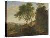 Italian Landscape with Heavy Rocks with Trees and a Pond-Herman Van Swanevelt-Stretched Canvas