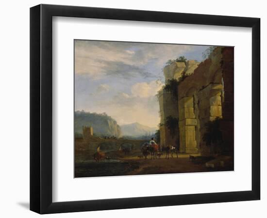 Italian Landscape with Ruins of an Aqueduct, 1675-Nicolaes Berchem-Framed Giclee Print