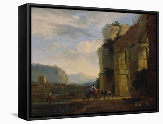 Italian Landscape with Ruins of an Aqueduct, 1675-Nicolaes Berchem-Framed Stretched Canvas