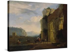 Italian Landscape with Ruins of an Aqueduct, 1675-Nicolaes Berchem-Stretched Canvas