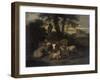 Italian Landscape with Shepherdess and Animals-Simon van der Does-Framed Art Print