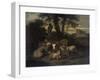 Italian Landscape with Shepherdess and Animals-Simon van der Does-Framed Art Print