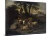 Italian Landscape with Shepherdess and Animals-Simon van der Does-Mounted Art Print