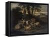 Italian Landscape with Shepherdess and Animals-Simon van der Does-Framed Stretched Canvas