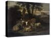 Italian Landscape with Shepherdess and Animals-Simon van der Does-Stretched Canvas