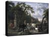 Italian Landscape with Shepherds and Animals at a Fountain-Jean Louis Demarne-Stretched Canvas