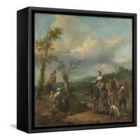 Italian Landscape with Travellers with Wine Casks-Johannes Lingelbach-Framed Stretched Canvas