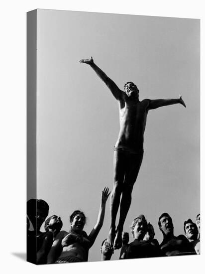 Italian Man Showing Off at a Swimming Pool-Paul Schutzer-Stretched Canvas