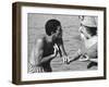 Italian Man Talking to a Woman While Enjoying a Day at the Beach-Paul Schutzer-Framed Photographic Print