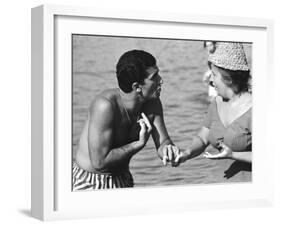 Italian Man Talking to a Woman While Enjoying a Day at the Beach-Paul Schutzer-Framed Photographic Print
