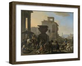 Italian Marketplace with a Quack Dentist-Johannes Lingelbach-Framed Art Print