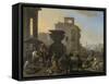 Italian Marketplace with a Quack Dentist-Johannes Lingelbach-Framed Stretched Canvas