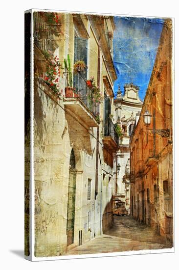 Italian Old Town Streets- Lecce.Picture In Painting Style-Maugli-l-Stretched Canvas
