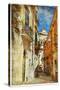 Italian Old Town Streets- Lecce.Picture In Painting Style-Maugli-l-Stretched Canvas