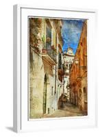 Italian Old Town Streets- Lecce.Picture In Painting Style-Maugli-l-Framed Art Print