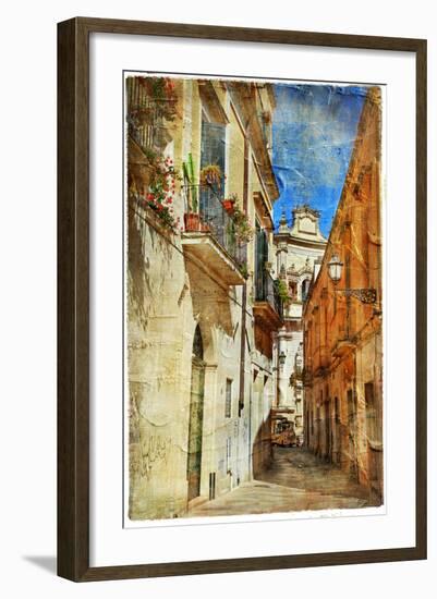 Italian Old Town Streets- Lecce.Picture In Painting Style-Maugli-l-Framed Art Print