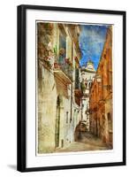 Italian Old Town Streets- Lecce.Picture In Painting Style-Maugli-l-Framed Art Print