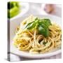 Italian Pasta with Pesto Sauce close up Photo-evren_photos-Stretched Canvas