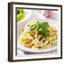 Italian Pasta with Pesto Sauce close up Photo-evren_photos-Framed Photographic Print