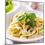 Italian Pasta with Pesto Sauce close up Photo-evren_photos-Mounted Photographic Print