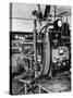 Italian Physicist Enrico Fermi Peering Out from Behind Large, Complicated Machinery in Laboratory-Ralph Morse-Stretched Canvas