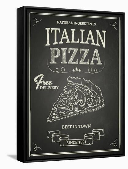 Italian Pizza Poster on Black Chalkboard-hoverfly-Framed Stretched Canvas