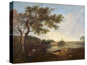 Italian River Scene with Figures-Richard Wilson-Stretched Canvas