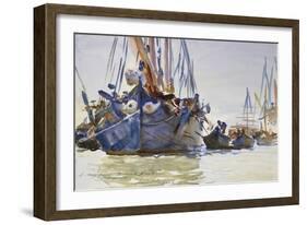 Italian Sailing Vessels at Anchor (Watercolour over Indications in Graphite on Rough Paper)-John Singer Sargent-Framed Giclee Print