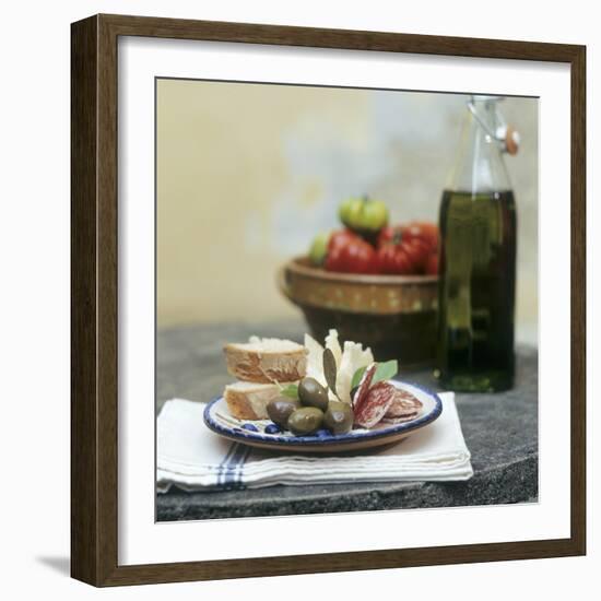 Italian Snack with Hard Cured Sausage, Olives and Cheese-Eising Studio - Food Photo and Video-Framed Photographic Print