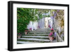 Italian Staircase with Flowers-Marilyn Dunlap-Framed Art Print