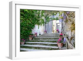 Italian Staircase with Flowers-Marilyn Dunlap-Framed Art Print