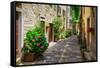 Italian Street in A Small Provincial Town of Tuscan-Alan64-Framed Stretched Canvas