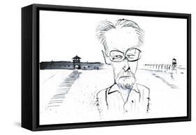 Italian writer, poet and chemist Primo Levi; caricature-Neale Osborne-Framed Stretched Canvas