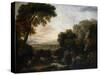 Italianate Landscape with a Capriccio View of Tivoli, a Shepherd and Shepherdess and Cattle-George the Elder Barret-Stretched Canvas