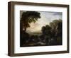 Italianate Landscape with a Capriccio View of Tivoli, a Shepherd and Shepherdess and Cattle-George the Elder Barret-Framed Giclee Print