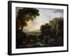 Italianate Landscape with a Capriccio View of Tivoli, a Shepherd and Shepherdess and Cattle-George the Elder Barret-Framed Giclee Print