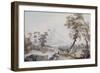 Italianate Landscape with Travellers, No.1 (W/C on Paper)-Paul Sandby-Framed Giclee Print