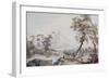 Italianate Landscape with Travellers, No.1 (W/C on Paper)-Paul Sandby-Framed Giclee Print