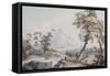 Italianate Landscape with Travellers, No.1 (W/C on Paper)-Paul Sandby-Framed Stretched Canvas